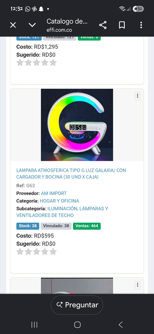 Lampara led G Mini con bocina pequeña reloj